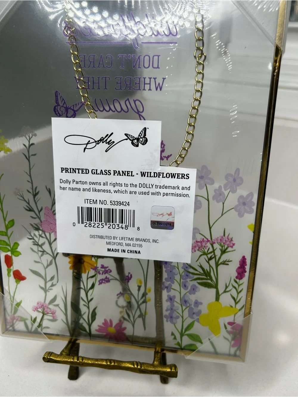 NEW sealed Dolly Parton Spring Wildflower Printed Glass Panel hanging Décor